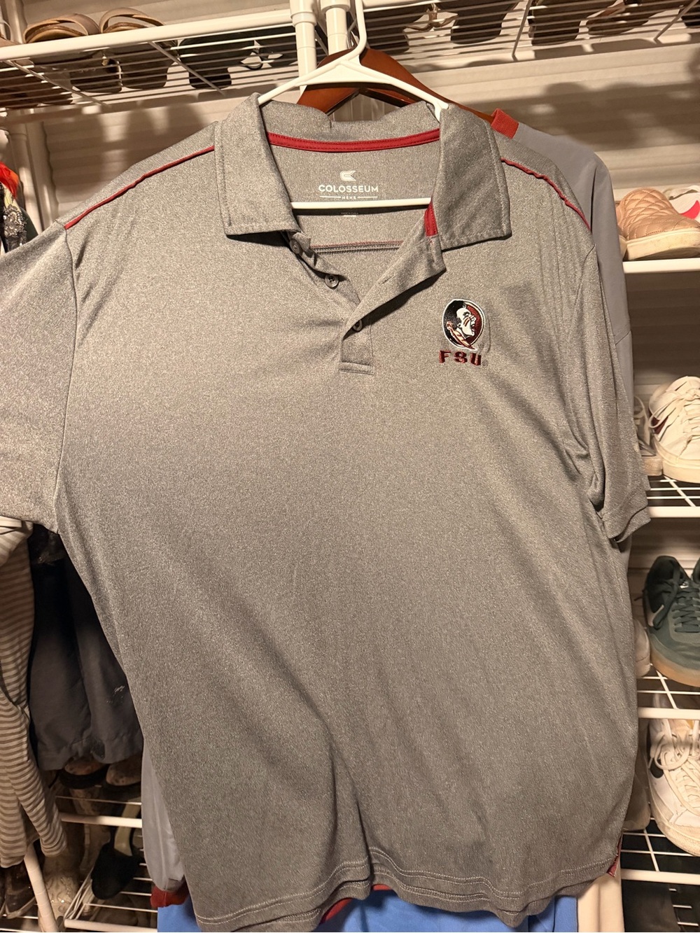 Colosseum Men's Gray Polo with Garnet FSU Logo